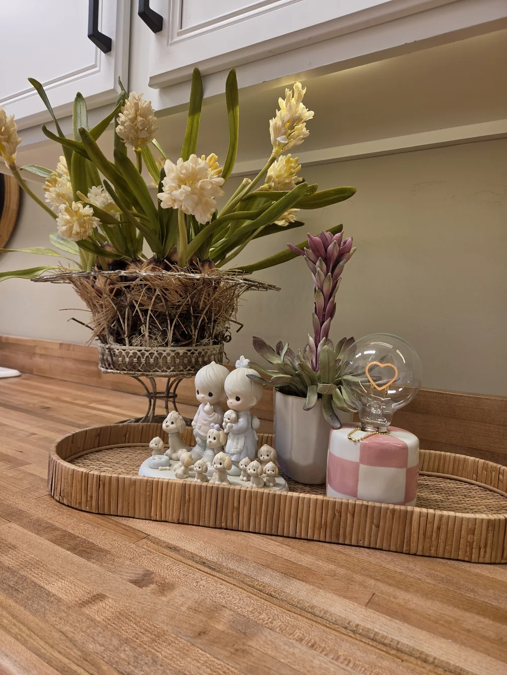 Cream Hyacinth Bulb Arrangement in Decorative Metal Pedestal